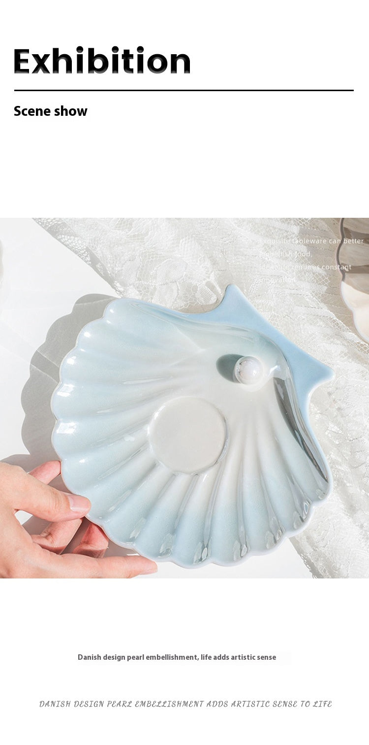 Cup set for household high-end exquisite ceramic shell coffee cup and saucer set | pearl light
